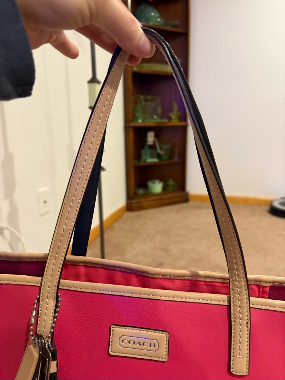 Coach Hot Pink Tote with Beige Trim - Picture 11 of 11